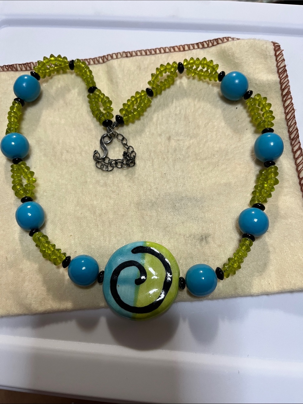 Handcrafted Turquoise & Lime Spiral Bead Necklace